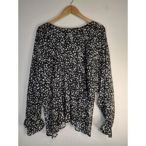 Banana Republic Factory Black White Abstract Dot Long Sleeve Sheer Blouse Large